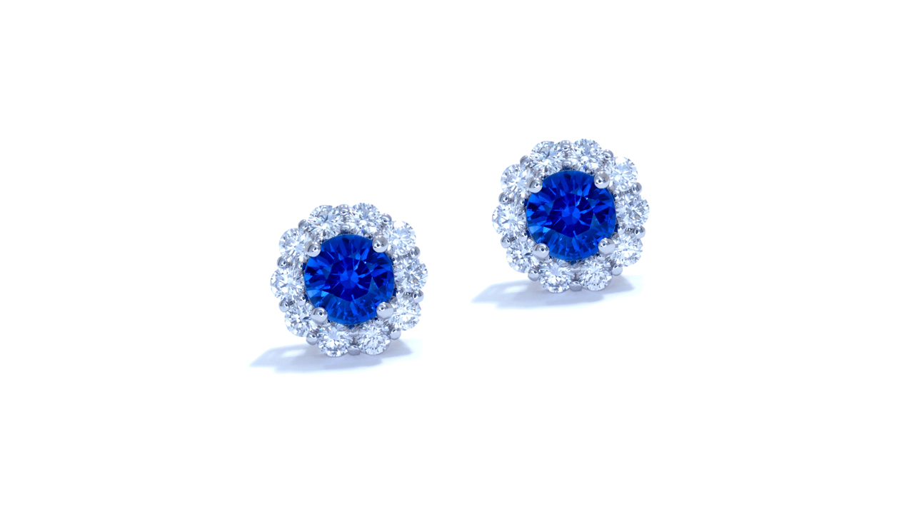 jb6624 - Blue Sapphire Diamond Halo Earrings at Ascot Diamonds